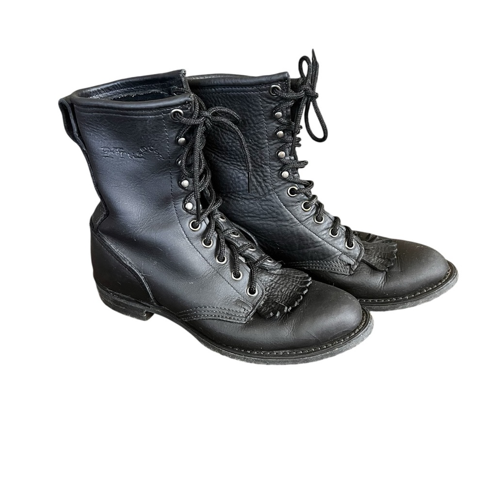 PDT Tuff•Black Leather Packer Lace Up Boots with Kilties